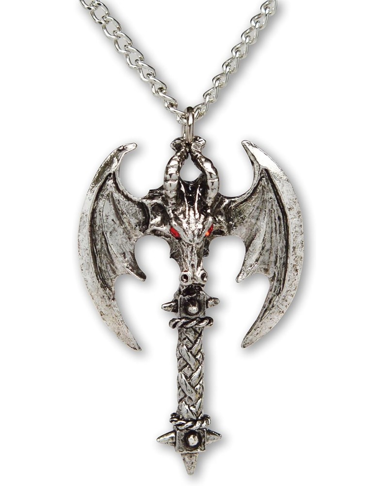 Gothic Dragon Head Battle Axe Medieval Renaissance Red Crystal Eyes Pendant Necklace $9.71 Necklaces