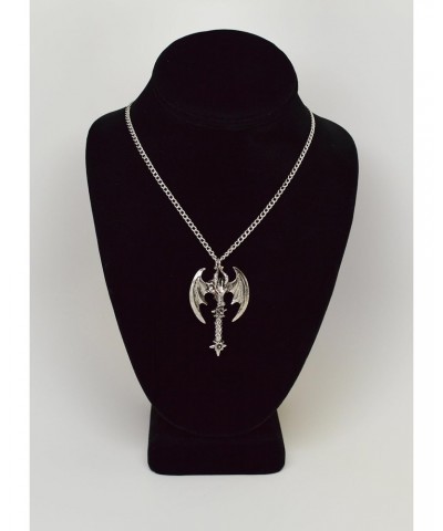 Gothic Dragon Head Battle Axe Medieval Renaissance Red Crystal Eyes Pendant Necklace $9.71 Necklaces