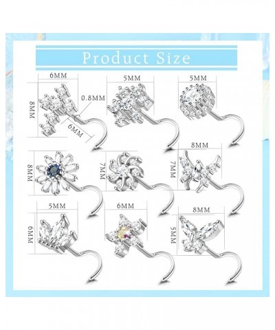 9Pcs 20G Stainless Steel Nose Rings L Shape Bone Screw Nose Studs for Women Men Cubic Zirconia Moon Star Flower Butterfly Nos...