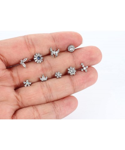 9Pcs 20G Stainless Steel Nose Rings L Shape Bone Screw Nose Studs for Women Men Cubic Zirconia Moon Star Flower Butterfly Nos...