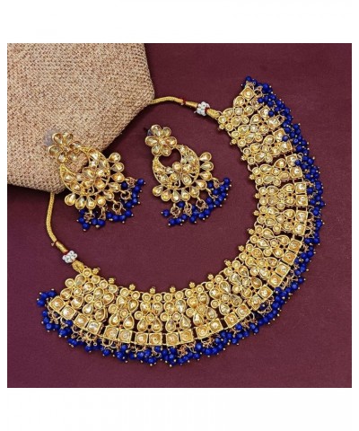 Indian Jewelry Set Crystal Choker Necklace Jhumka Earrings Bollywood Wedding Bridal Jewelry for Women Blue 1 $16.92 Jewelry Sets