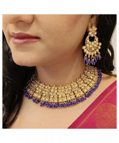 Indian Jewelry Set Crystal Choker Necklace Jhumka Earrings Bollywood Wedding Bridal Jewelry for Women Blue 1 $16.92 Jewelry Sets