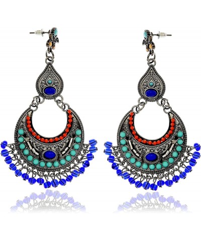 Tribal Vintage Crescent Blue Stone Jhumki Jhumka Banjara Kuchi Belly Dance Gypsy Earrings Black $7.97 Earrings