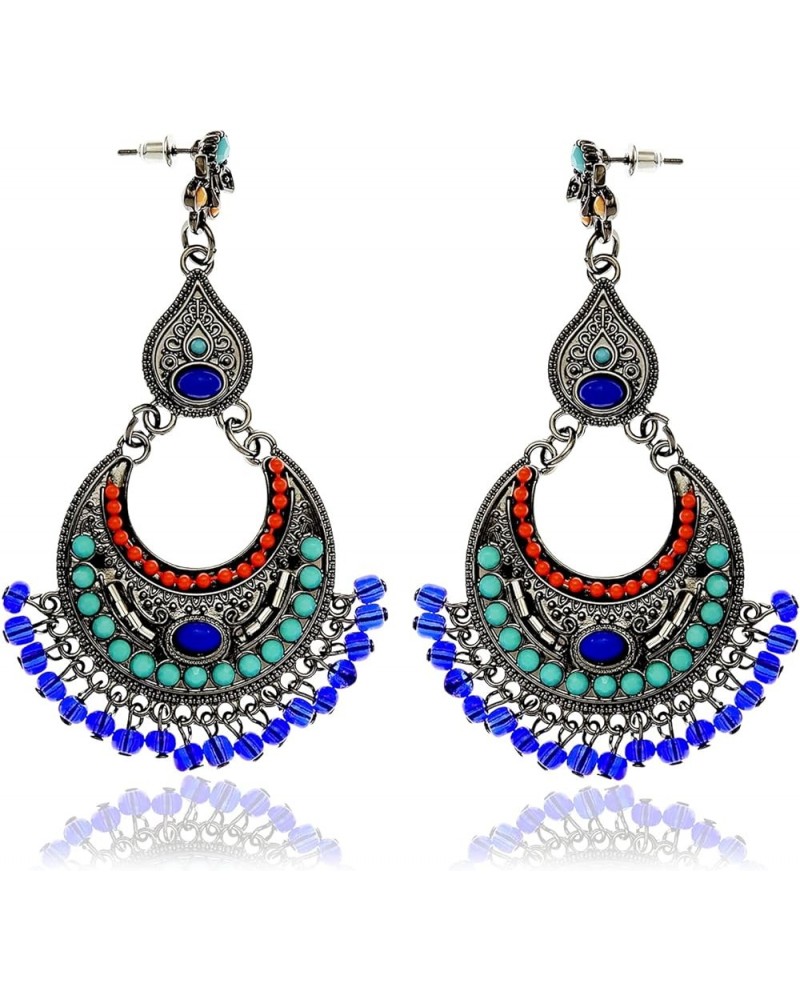 Tribal Vintage Crescent Blue Stone Jhumki Jhumka Banjara Kuchi Belly Dance Gypsy Earrings Black $7.97 Earrings