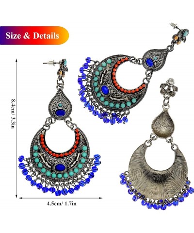 Tribal Vintage Crescent Blue Stone Jhumki Jhumka Banjara Kuchi Belly Dance Gypsy Earrings Black $7.97 Earrings