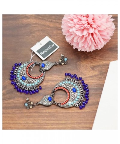 Tribal Vintage Crescent Blue Stone Jhumki Jhumka Banjara Kuchi Belly Dance Gypsy Earrings Black $7.97 Earrings