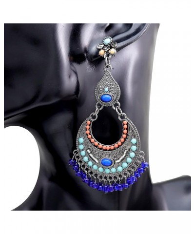 Tribal Vintage Crescent Blue Stone Jhumki Jhumka Banjara Kuchi Belly Dance Gypsy Earrings Black $7.97 Earrings