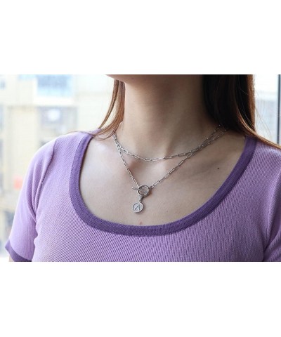 Silver Layered Initial Necklaces for Women Teen Girl Gifts Trendy Stuff Silver Gold Paperclip Link Chain Necklace Coin Letter...