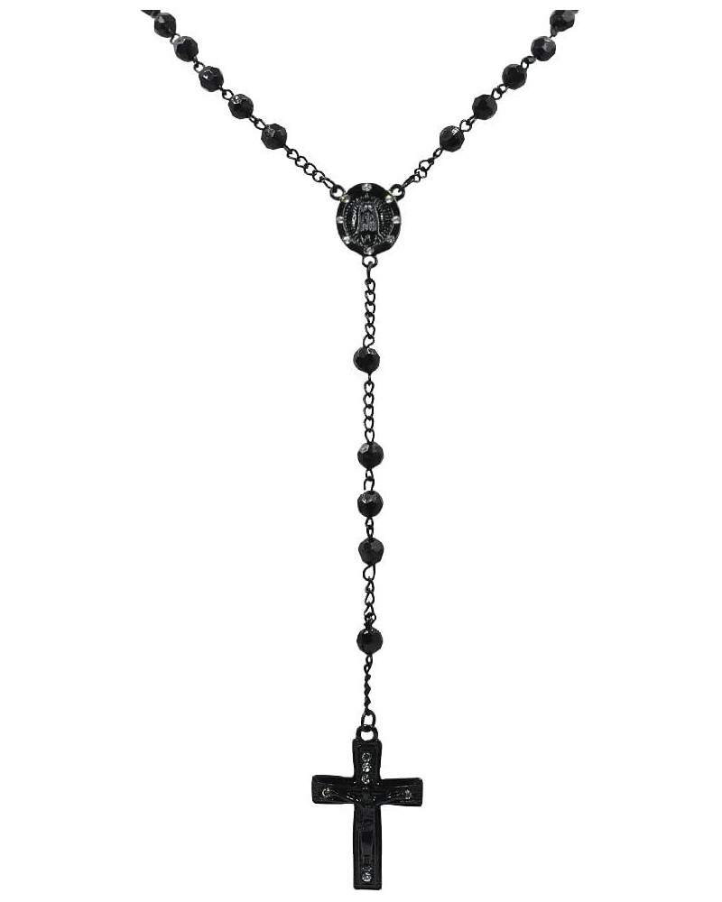 Unisex Rosary Necklace Crystal Prayer Beads Gold Plated Cross Rosary Charm Necklace Black $6.59 Necklaces