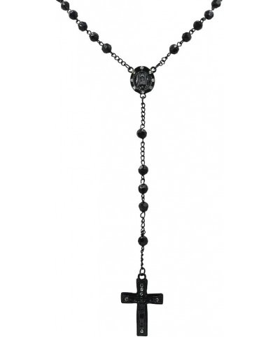 Unisex Rosary Necklace Crystal Prayer Beads Gold Plated Cross Rosary Charm Necklace Black $6.59 Necklaces