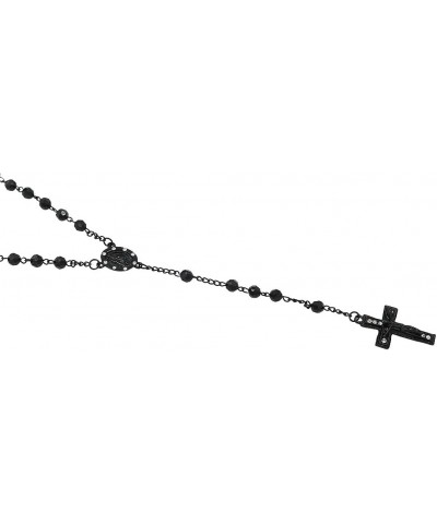 Unisex Rosary Necklace Crystal Prayer Beads Gold Plated Cross Rosary Charm Necklace Black $6.59 Necklaces