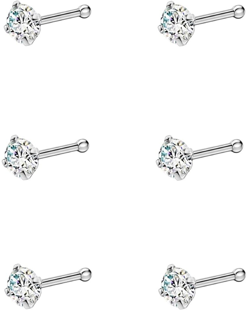 6pcs Straight Nose Bones Studs for Women Round Clear CZ Nose Studs 3mm,22g,with clear cz $8.39 Body Jewelry