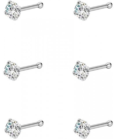 6pcs Straight Nose Bones Studs for Women Round Clear CZ Nose Studs 3mm,22g,with clear cz $8.39 Body Jewelry