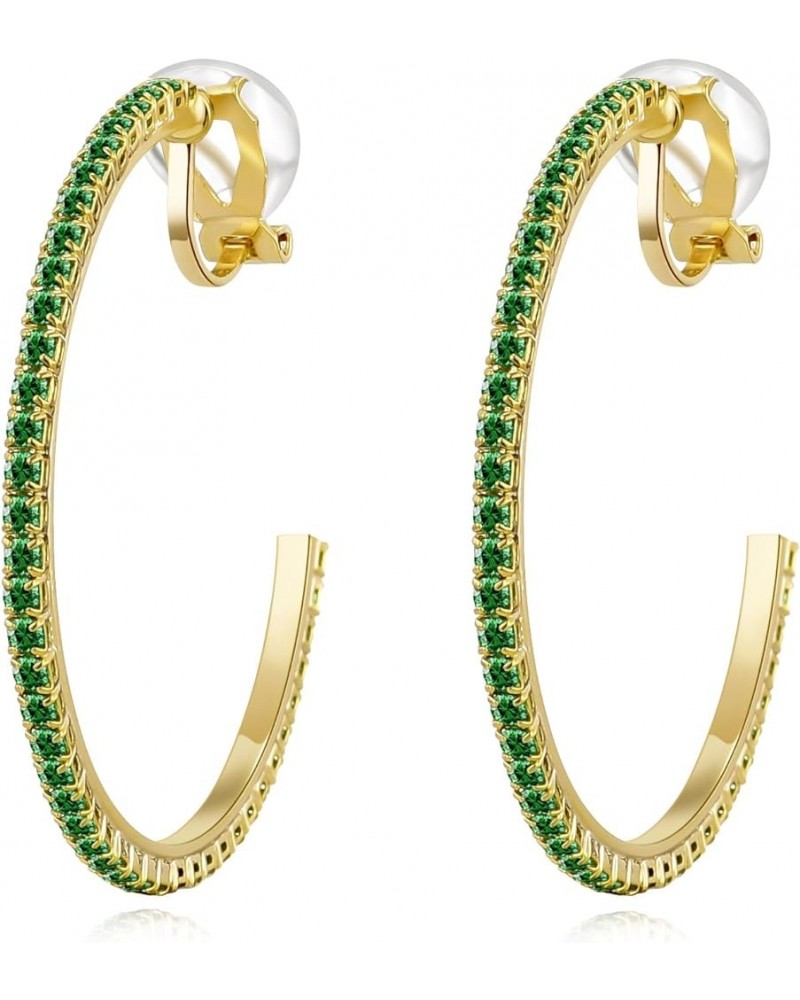 4.3CM(1.7in) Clip On Hoop Earrings Cubic Zirconia Non Pierced Ears Hoops for Women Girls Gold-Green $9.43 Earrings