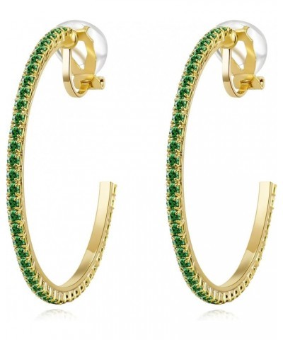 4.3CM(1.7in) Clip On Hoop Earrings Cubic Zirconia Non Pierced Ears Hoops for Women Girls Gold-Green $9.43 Earrings