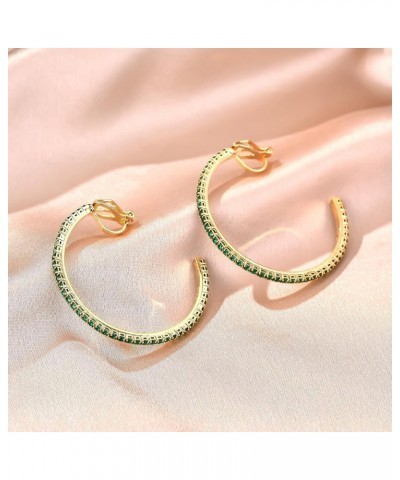 4.3CM(1.7in) Clip On Hoop Earrings Cubic Zirconia Non Pierced Ears Hoops for Women Girls Gold-Green $9.43 Earrings