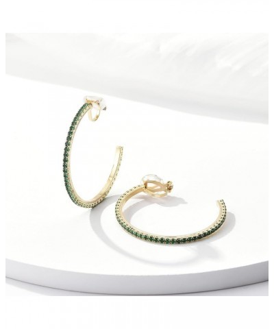 4.3CM(1.7in) Clip On Hoop Earrings Cubic Zirconia Non Pierced Ears Hoops for Women Girls Gold-Green $9.43 Earrings