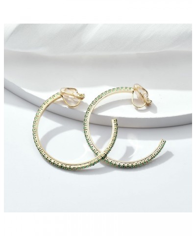 4.3CM(1.7in) Clip On Hoop Earrings Cubic Zirconia Non Pierced Ears Hoops for Women Girls Gold-Green $9.43 Earrings