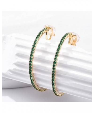 4.3CM(1.7in) Clip On Hoop Earrings Cubic Zirconia Non Pierced Ears Hoops for Women Girls Gold-Green $9.43 Earrings