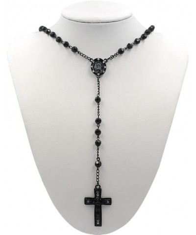 Unisex Rosary Necklace Crystal Prayer Beads Gold Plated Cross Rosary Charm Necklace Black $6.59 Necklaces