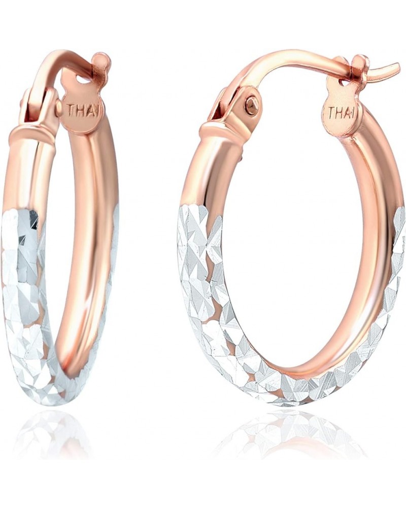 Sterling Silver Diamond Cut Hoop Earrings with Click-Top Tube Size 2.0mm Rose Gold 15 Millimeters $12.50 Earrings