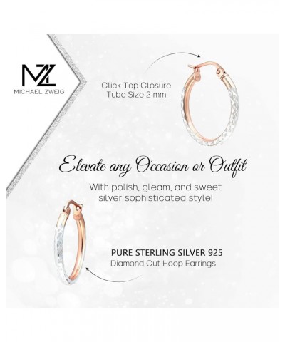 Sterling Silver Diamond Cut Hoop Earrings with Click-Top Tube Size 2.0mm Rose Gold 15 Millimeters $12.50 Earrings