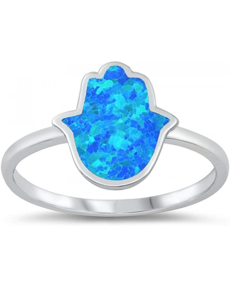 CHOOSE YOUR COLOR Sterling Silver Hamsa Ring Blue (Simulated Opal) $14.47 Rings