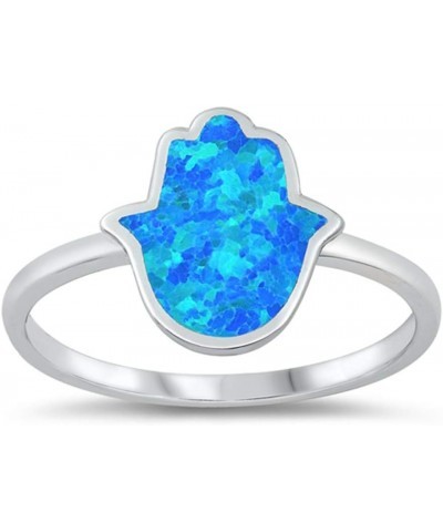 CHOOSE YOUR COLOR Sterling Silver Hamsa Ring Blue (Simulated Opal) $14.47 Rings