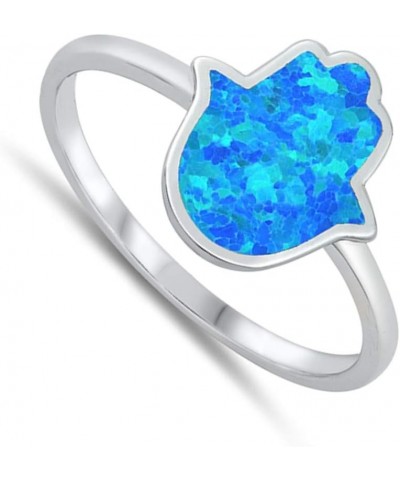 CHOOSE YOUR COLOR Sterling Silver Hamsa Ring Blue (Simulated Opal) $14.47 Rings