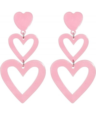 Double Heart Dangle Drop Earring Love Heart Dangle Earrings for Women Valentine's Day Mother's Day Birthday F Pink $5.09 Earr...