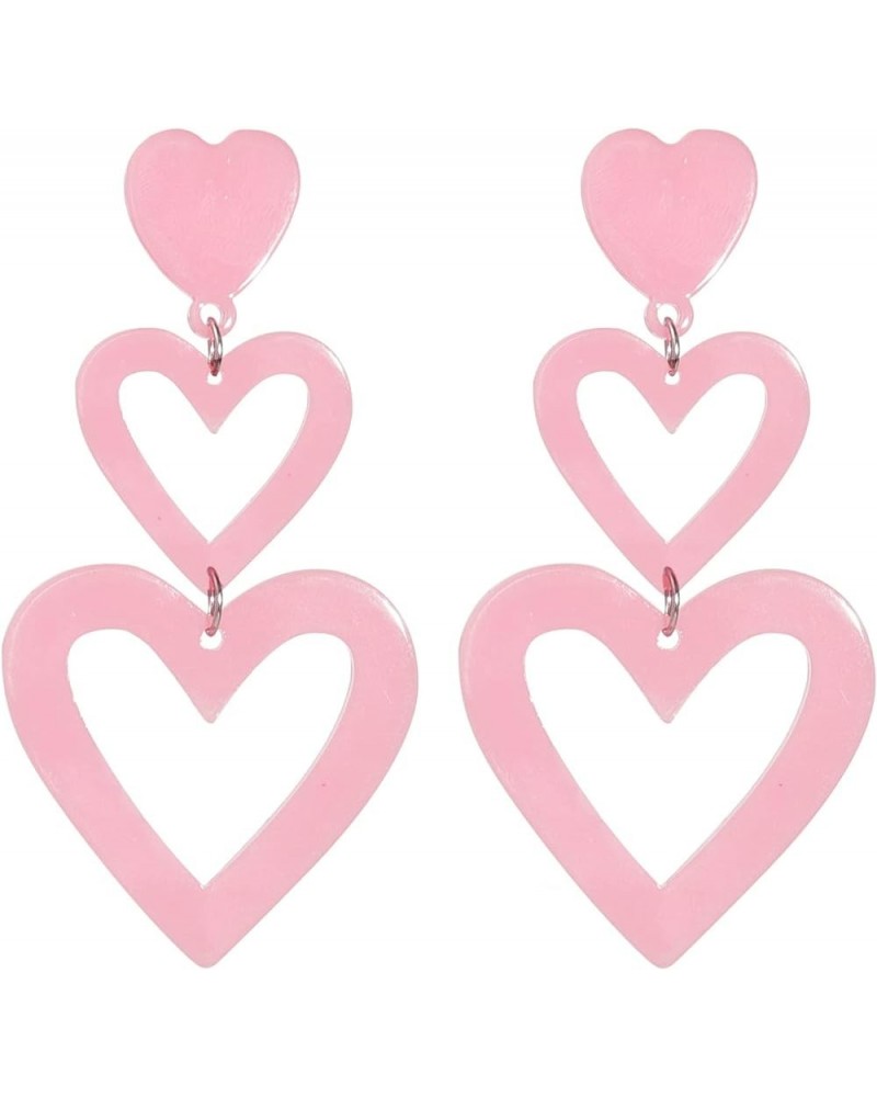 Double Heart Dangle Drop Earring Love Heart Dangle Earrings for Women Valentine's Day Mother's Day Birthday F Pink $5.09 Earr...