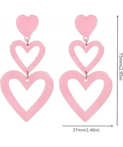 Double Heart Dangle Drop Earring Love Heart Dangle Earrings for Women Valentine's Day Mother's Day Birthday F Pink $5.09 Earr...