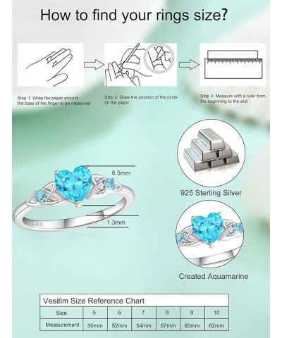 Celtic Knot Rings-925 Sterling Silver Heart Shaped Birthstone Ring Cubic Zirconia Wedding Engagement Band Jewelry Size 5-10 0...