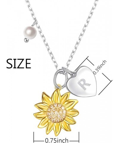 Sterling Silver Gold Tone Sunflower Initial 26 Letter Script Name Alphabet A to Z Necklace Personalized Pendant R-Sunflower $...