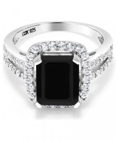 925 Sterling Silver Black Onyx Engagement Ring For Women (3.75 Cttw, Emerald Cut 10X8MM, Gemstone Birthstone, Available in si...