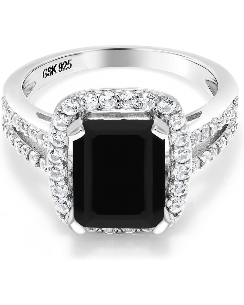 925 Sterling Silver Black Onyx Engagement Ring For Women (3.75 Cttw, Emerald Cut 10X8MM, Gemstone Birthstone, Available in si...