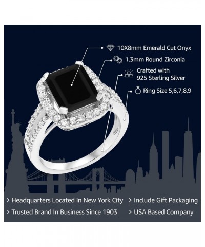 925 Sterling Silver Black Onyx Engagement Ring For Women (3.75 Cttw, Emerald Cut 10X8MM, Gemstone Birthstone, Available in si...