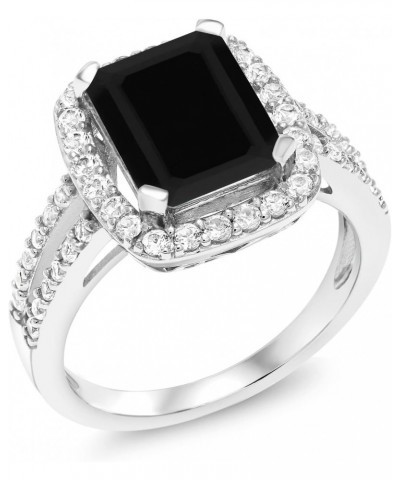 925 Sterling Silver Black Onyx Engagement Ring For Women (3.75 Cttw, Emerald Cut 10X8MM, Gemstone Birthstone, Available in si...