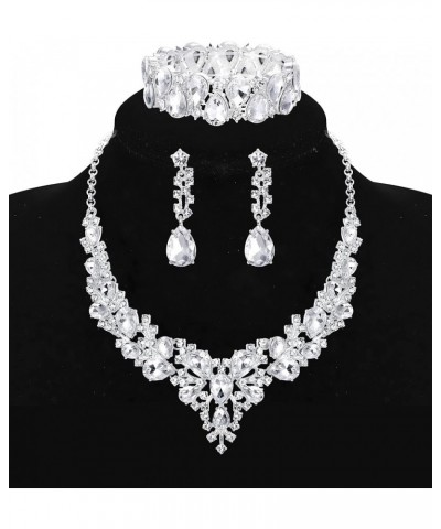 Wedding Jewelry Set for Women Silver Rhinestone Bridesmaid Costume Jewelry Sets Women Elegant Necklace Earring Set Sparkly Cr...