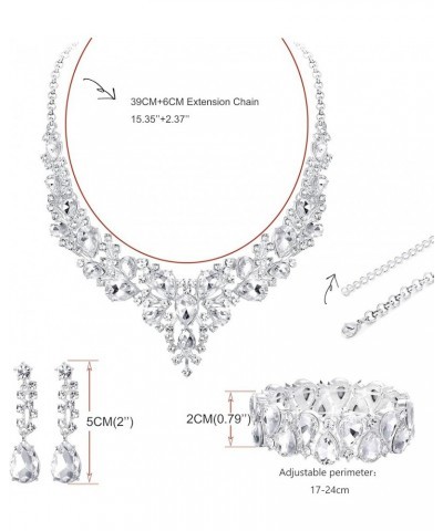 Wedding Jewelry Set for Women Silver Rhinestone Bridesmaid Costume Jewelry Sets Women Elegant Necklace Earring Set Sparkly Cr...