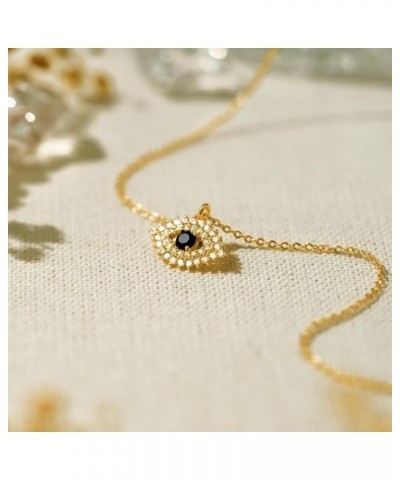 Evil Eye Necklace 14K Gold Plated Cute Dainty Cubic Zirconia Colored Eye Hamsa Pendant Choker Handmade Everyday Minimalist Je...