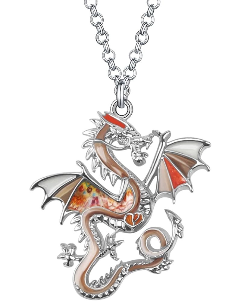 Enamel Alloy Novelty Dragon Necklace Dinosaur Pendant Charms Jewelry Gifts for Women Girls Kids Beige $8.79 Necklaces