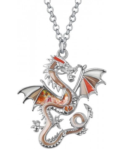 Enamel Alloy Novelty Dragon Necklace Dinosaur Pendant Charms Jewelry Gifts for Women Girls Kids Beige $8.79 Necklaces