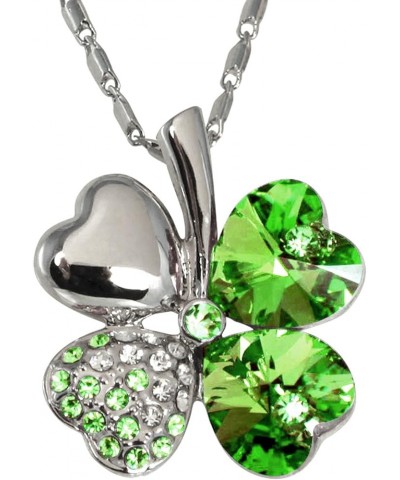 Four Leaf Clover Necklace with Swarovski Crystals, Rhodium Plated, 16" with 2" Extender Green $17.13 Necklaces