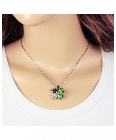 Four Leaf Clover Necklace with Swarovski Crystals, Rhodium Plated, 16" with 2" Extender Green $17.13 Necklaces