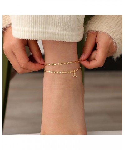 Initial Ankle Bracelets for Women，Layered Waterproof Anklet for Women 14K Gold Filled Anklets Layering Thin Figaro Letter Ank...