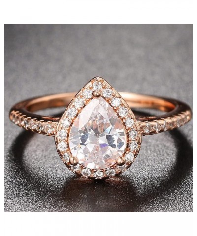 Silver Rose Gold Plated Water Drop Tear Shape Cubic Zircon Wedding Engagement Proposal Ring Rose Gold $8.54 Rings