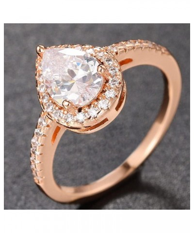 Silver Rose Gold Plated Water Drop Tear Shape Cubic Zircon Wedding Engagement Proposal Ring Rose Gold $8.54 Rings