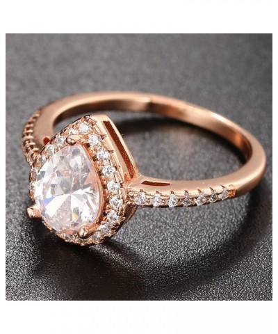 Silver Rose Gold Plated Water Drop Tear Shape Cubic Zircon Wedding Engagement Proposal Ring Rose Gold $8.54 Rings