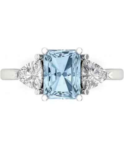 3.0 ct Emerald cut 3 stone Solitaire Natural Light Aquamarine Engagement Promise Anniversary Bridal Ring 14k White Gold $160....